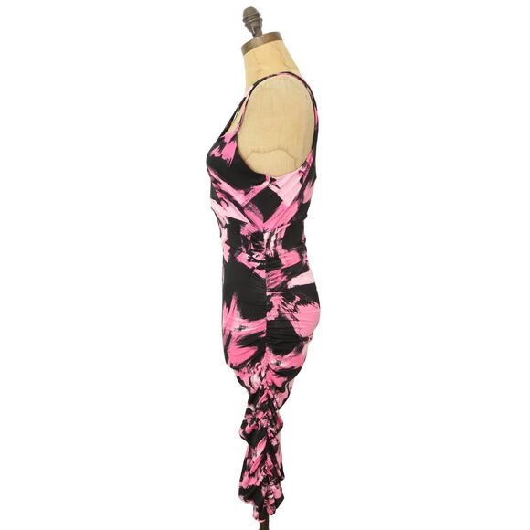 THE FASHION POET One Shoulder Ruched Dress M L  Bodycon Midi Black Pink NWT B86 - Picture 5 of 6